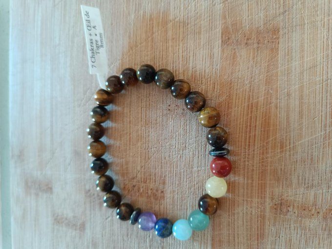 Bracelet 7 chakras Oeil de Tigre 8mm - A