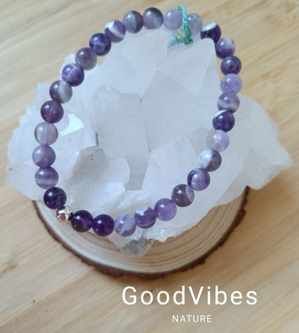 Bracelet Améthyste Rubanée  "Addictions / Stress " 19 cm