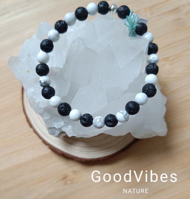 Bracelet EQUILIBRE Lave de roche / Howlite 18 cm