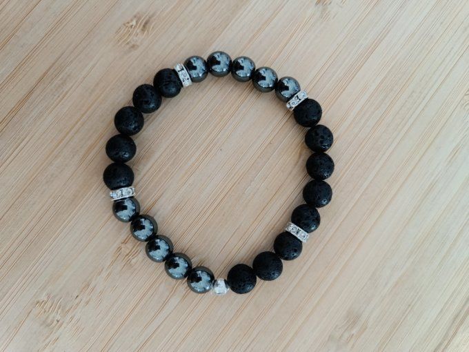Bracelet Hématite / Pierre de Lave - 19 cm