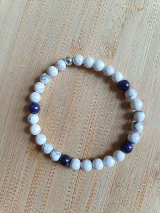 Bracelet howlite/charoite "Développement personnel" 18 cm