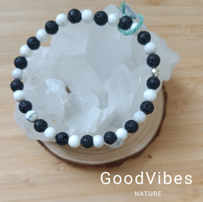 Bracelet EQUILIBRE Lave de roche / Howlite 20 cm