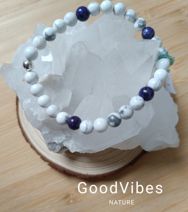 Bracelet howlite/charoite "Développement personnel" 18 cm