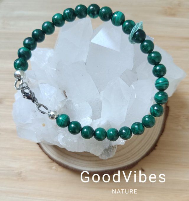 Bracelet malachite "Energies négatives / Nouveau départ" 20 cm 