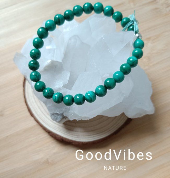 Bracelet Malachite foncée 6 mm - AA 18 cm