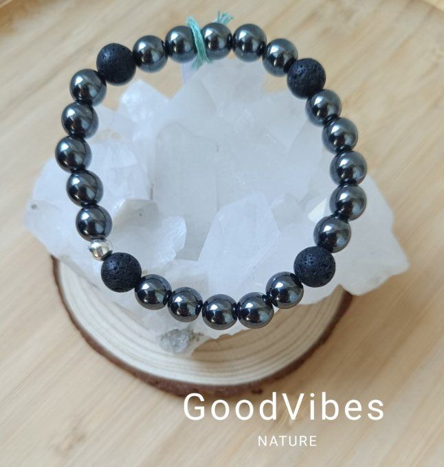 Bracelet Hématite / Pierre de Lave - 19 cm
