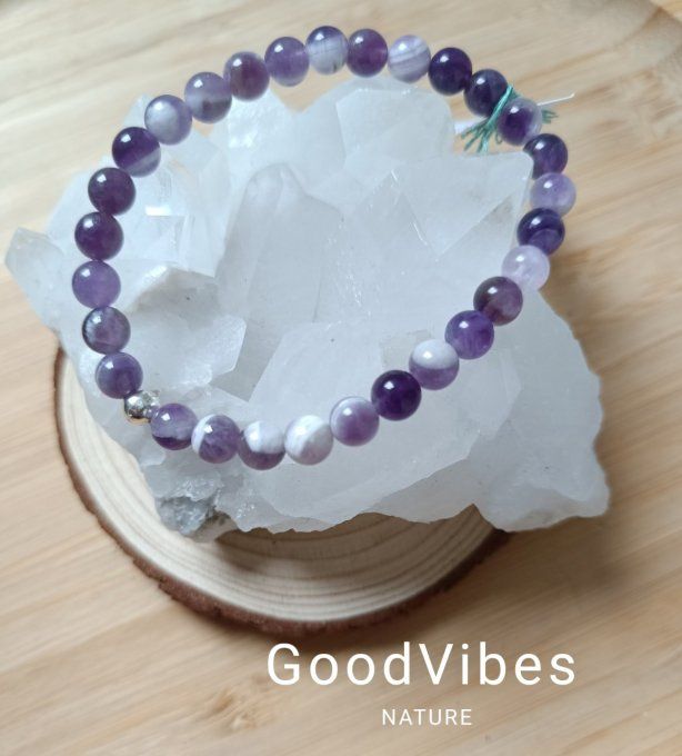 Bracelet  Améthyste rubanée "Addictions/Stress" 18 cm