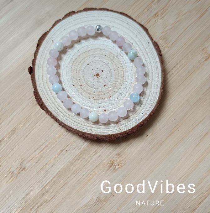 Bracelet TENDRESSE Quartz Rose / Aigue Marine 18 cm