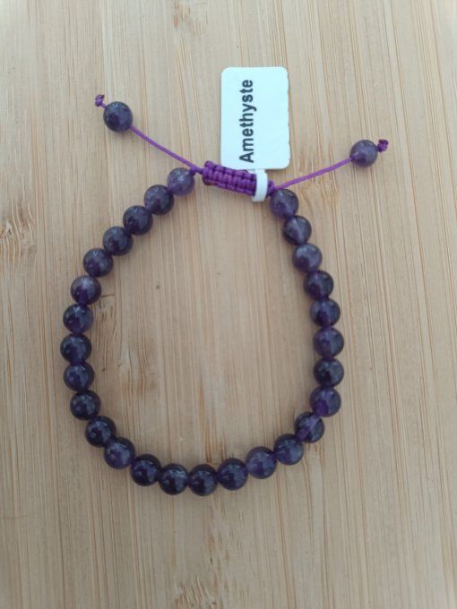 Bracelet Shamballa Améthyste - 6 mm 17 - 22cm